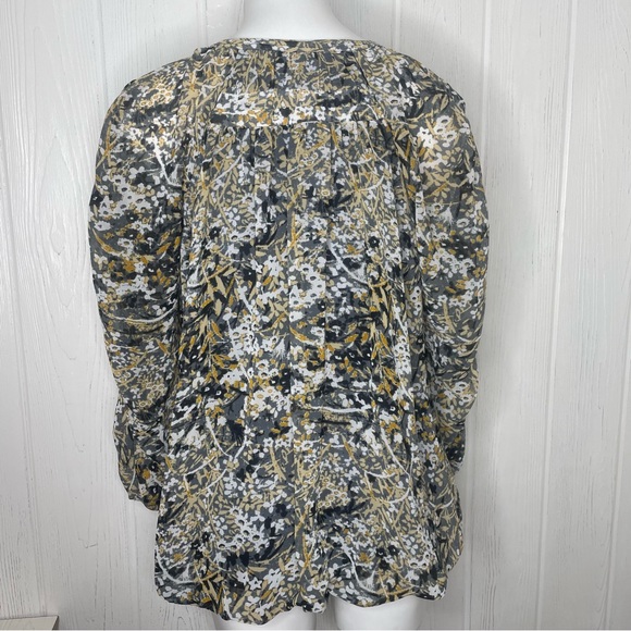 Vero Moda Dress Top Large Blouse Ruched Sleeves Black Gray Yellow Bubble Hem - Picture 3 of 10